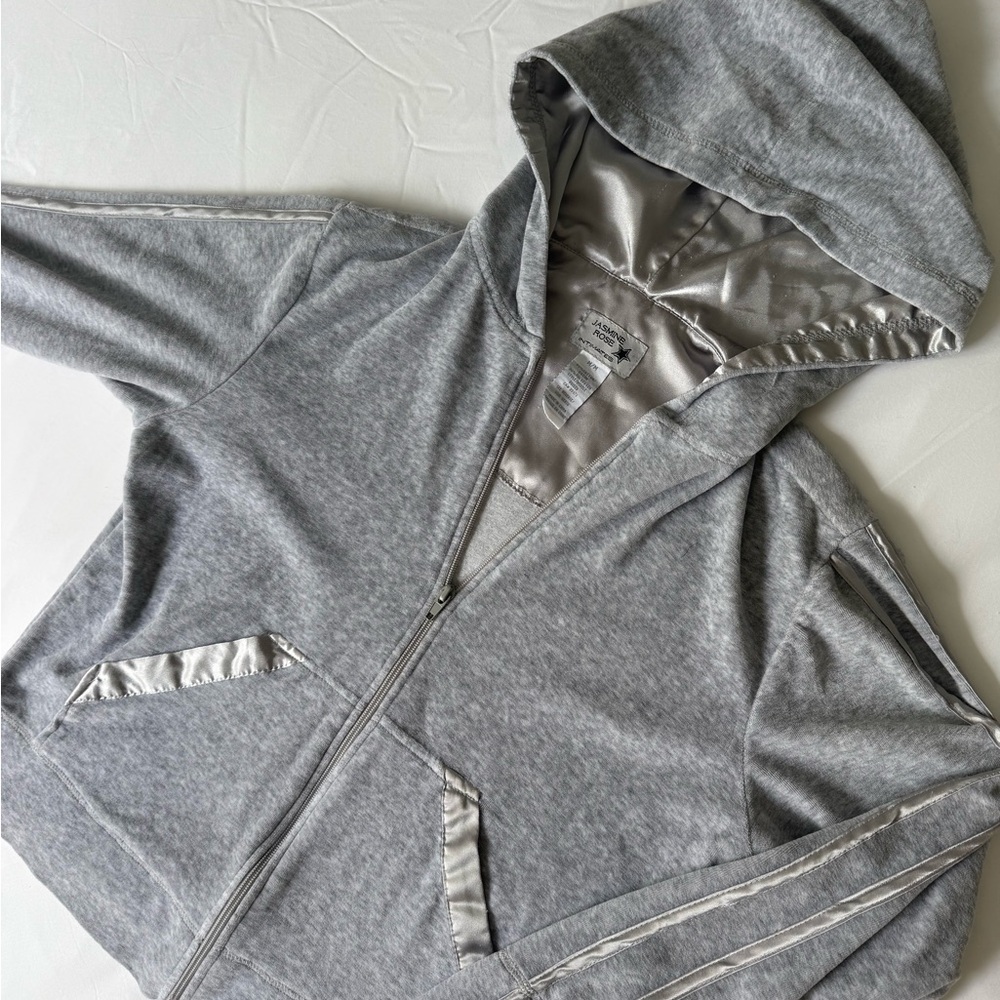 Velour and Satin Zip Up Hoodie
